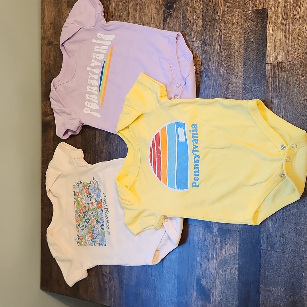 Lot of 3 Pennsylvania 0-3 month onesies